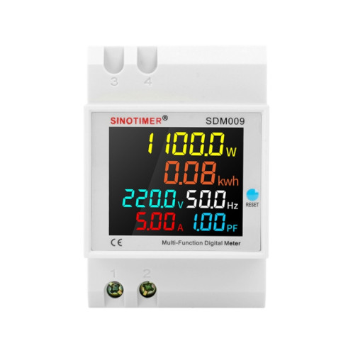SINOTIMER SDM009 Compteur multifonctionnel sur rail Din monophasé, tension, courant, fréquence, facteur de puissance, électricité, modèle : AC250-450V externe SS0004818-09